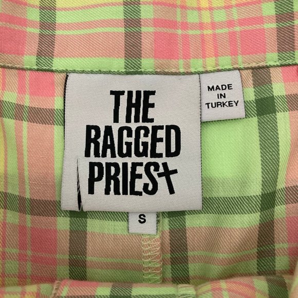 The Ragged Priest Symbol Plaid Cargo Pants Size S Hi-rise Green Pink 100% Cotton - Picture 7 of 9